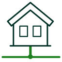 Ein einfaches, stilisiertes Haus-Symbol mit zwei Fenstern und einem kleinen Fundament.
