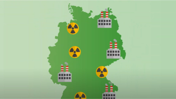 Atomkraftwerke Icons verteilt auf einer Deutschlandkarte